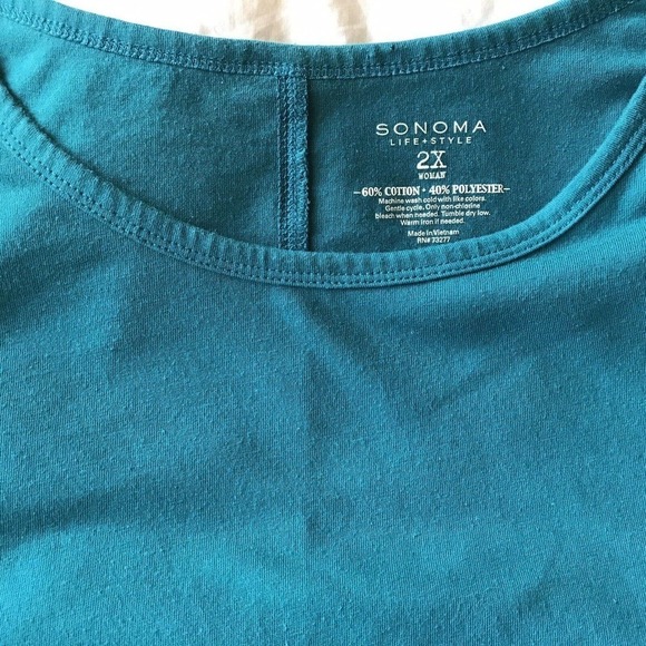 Sonoma Lifestyle T Shirt Plus Sx2X Teal Flowy Cut Cotton Polyester Pre-Owned - Picture 1 of 8